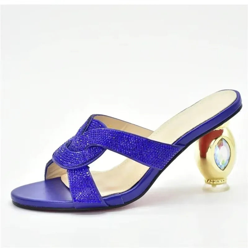 Wedding T. Blue Colour Nigerian Shoe Italian High Heels Autumn Slipper for Wedding Elegant Crystal Women Pumps