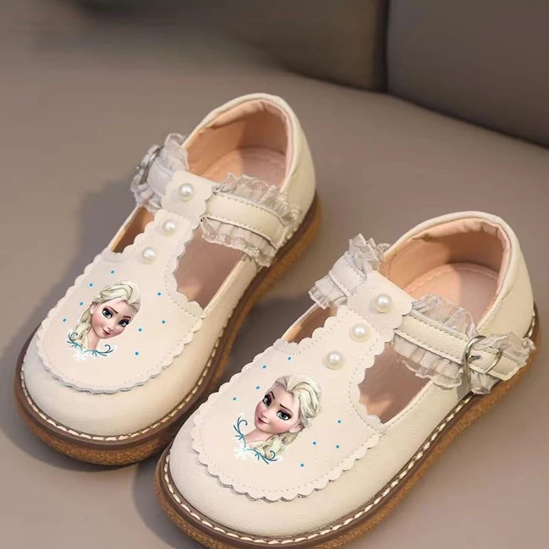 Disney Frozen Princess Girls Leather Casual Shoes - Spring Toddler Soft Sole Anti-Slip Walking & Play Footwear (Lolita Style)