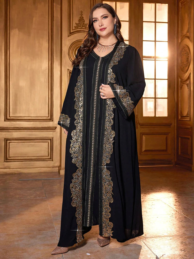 Women's Plus Size Elegant Sequin Water Soluble Lace Decorated Long Flare Sleeve Coat With Matching Dresses For Spring/Summer