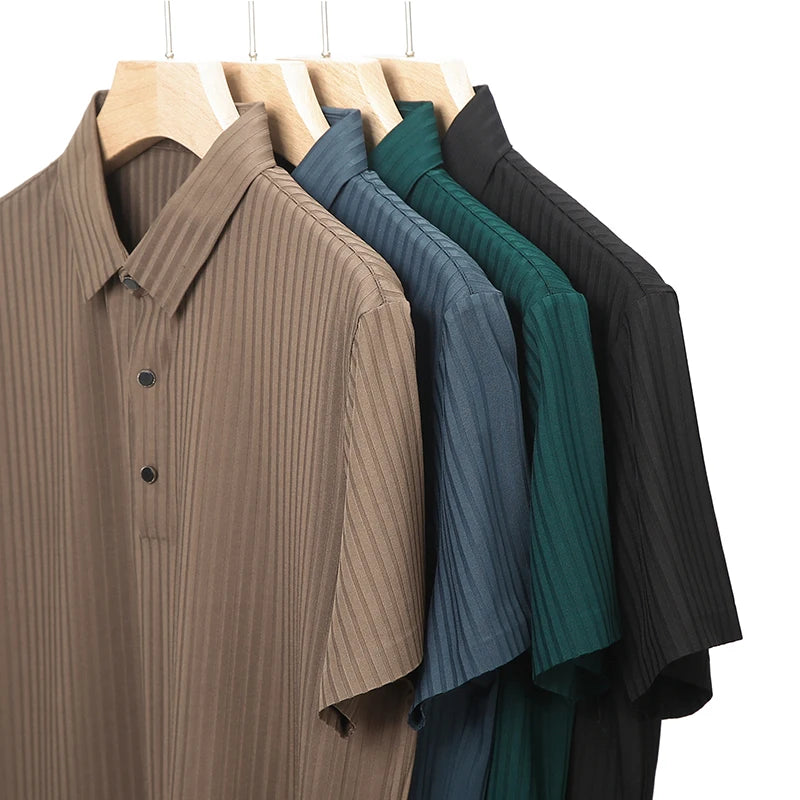 Men's Ice Silk Summer Polo Shirt, Lapel, Hollow, Short-Sleeved, Breathable, Business Fashion T-Shirt, Male Brand Clothing