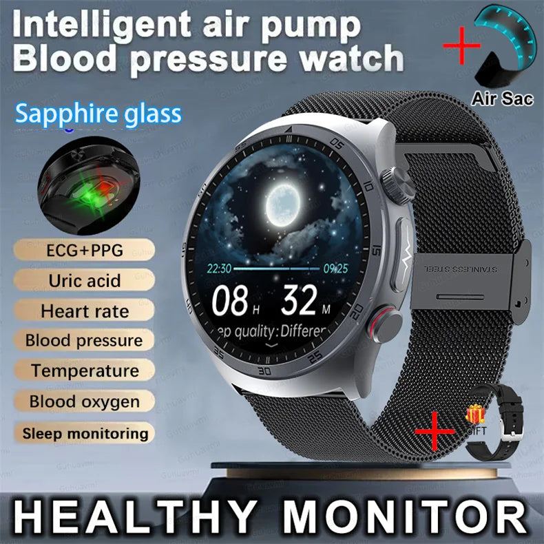 Sapphire Glass NFC AMOLED Blood Pressure Smart Watches ECG Blood Oxygen Blood Pressure Air Pump Sport Health Tracking Smartwatch