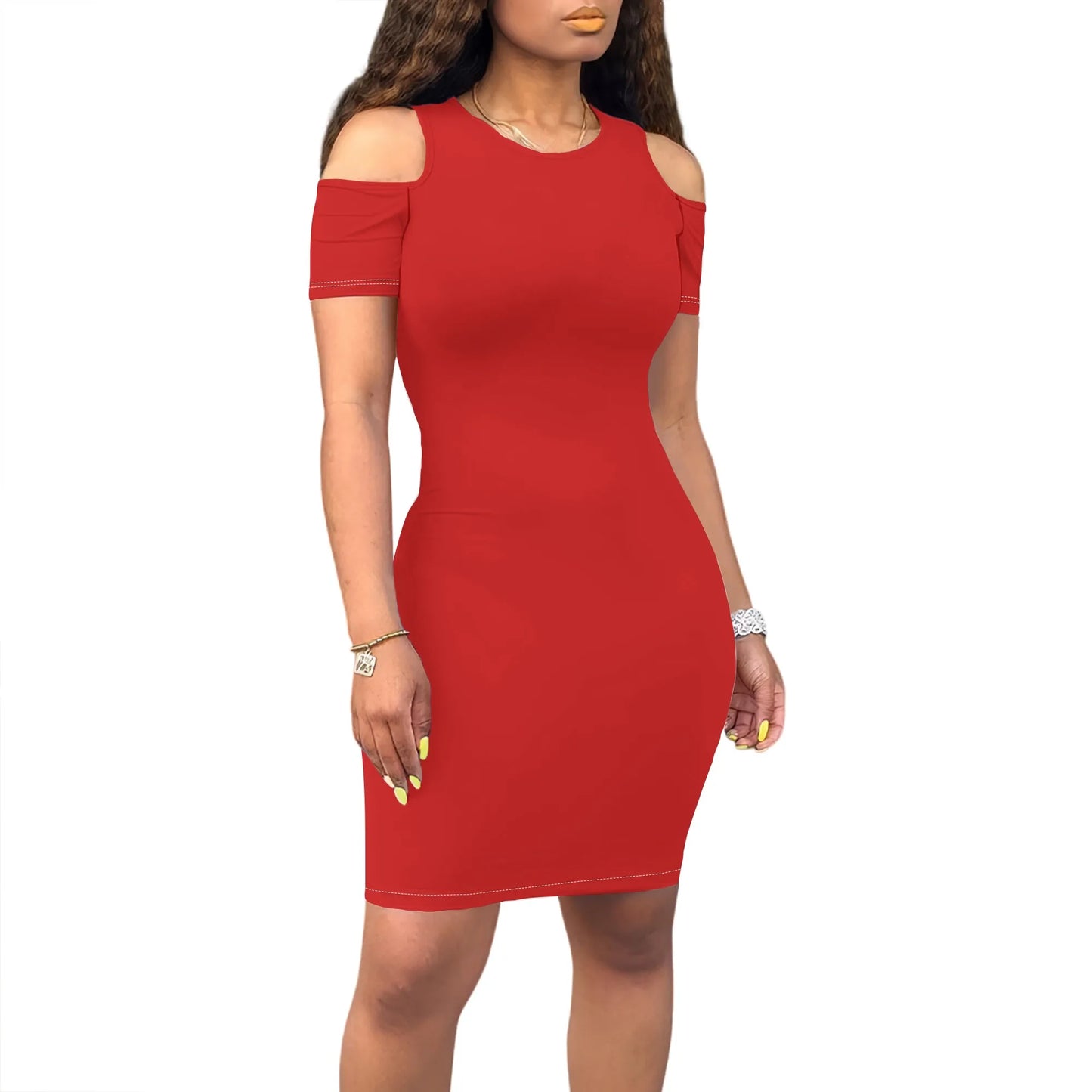 Summer Off Shoulder Dresses for Women Summer Crewneck Short Sleeve Casual Knee Length T Shirt Going Out Dresses