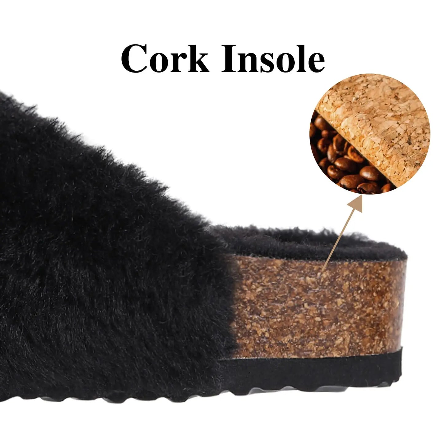 Women's Winter Warm Leisure Slippers Non-Slip Outdoor Slides Cork Insole Cosy Slip-On With Arch Support Suitable As Ladies' Sandals