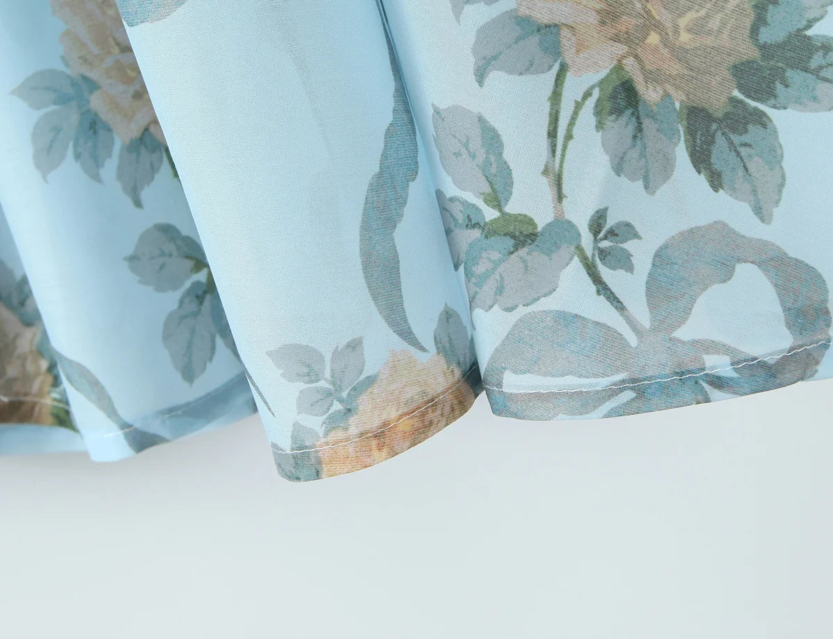 Patchwork Floral Print Boho Summer Dresses Women Vintage Puff Sleeve A-line Midi Chiffon Dress Chic Lady Vacation Robe