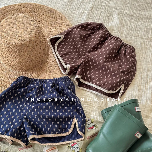 2025 Zomer Nieuwe Baby Meisjes Schattige Bloemen Shorts Kinderen Losse Katoenen Shorts Veelzijdige Kinderprint Casual Shorts Peuterkleding 4-6Y Unisex