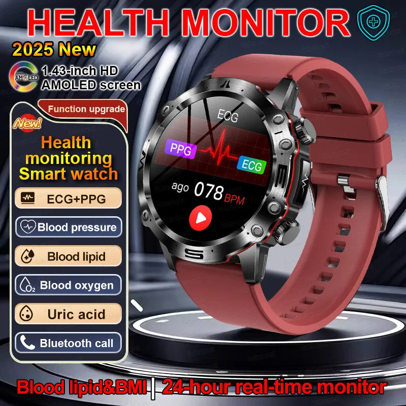 2025 Nieuwe Smart Watch Monitoring Bloeddruk Urinezuur ECG + PPG Fitness Tracker Klok Bluetooth Call Health Smartwatch Voor Mannen