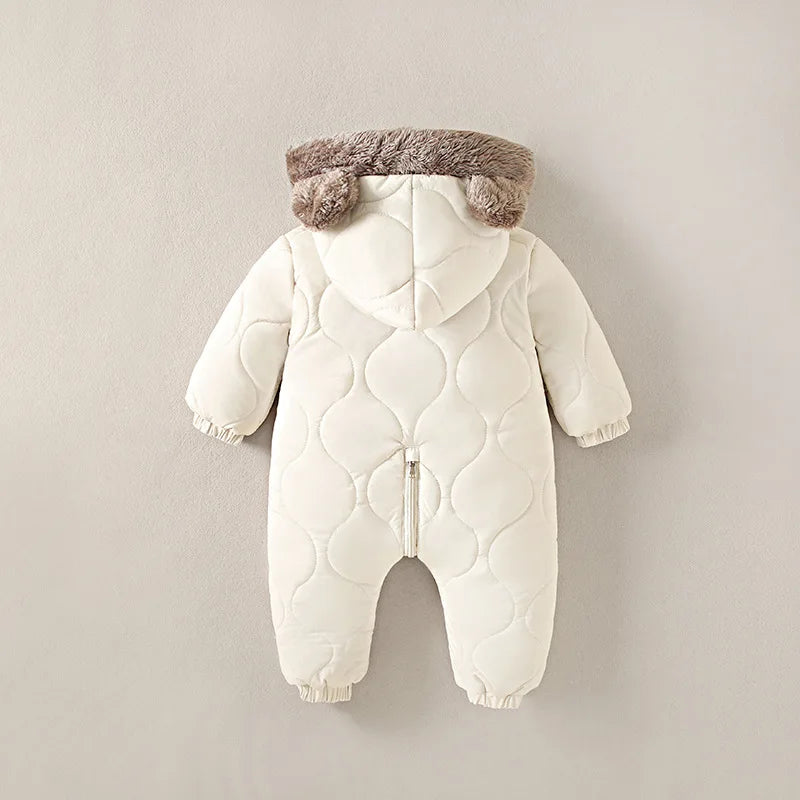 Baby's Winter Warm Clothes Fur Lining Rompers Fur Hoodie Jumpsuit Thicken Fleece Toddler Outfit 0-2Y