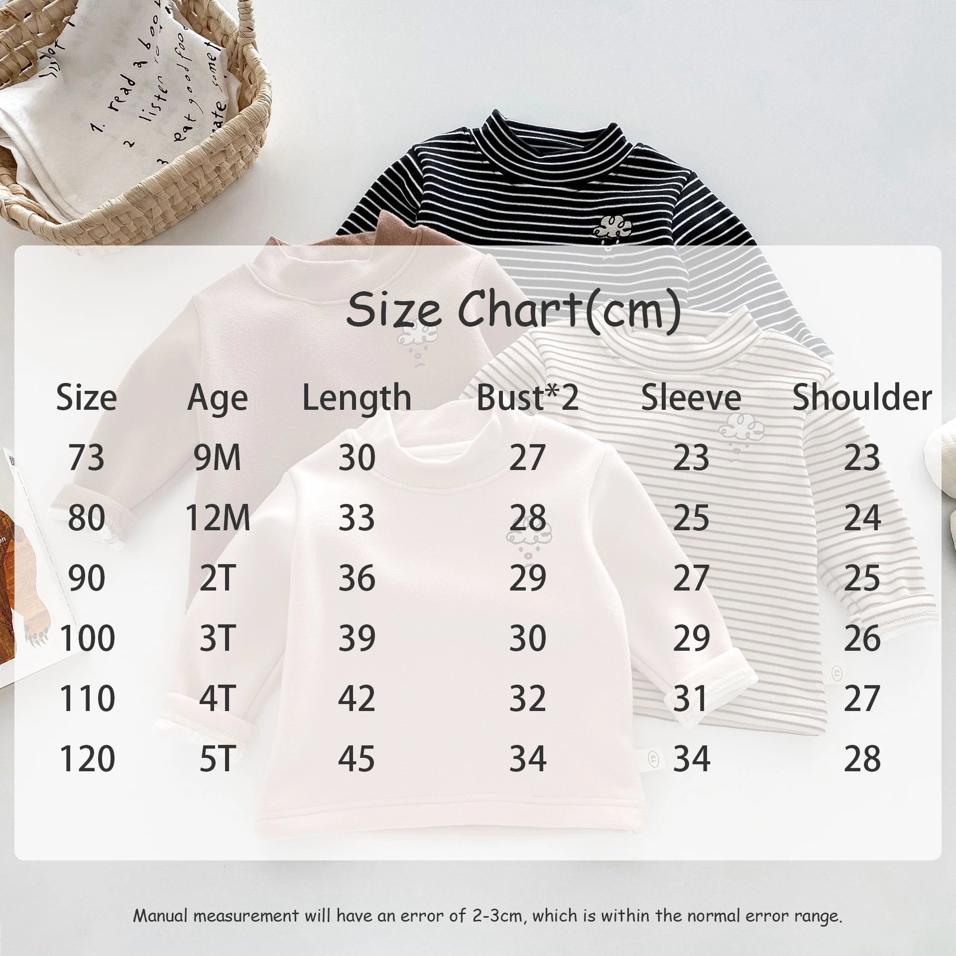 Herfst Kinder Basis Shirt Jongens Halve Turtleneck Warme Onderkant Tops Meisjes Bontvoering Geborduurde Gestreepte Blouse 0-5 Jaar Unisex