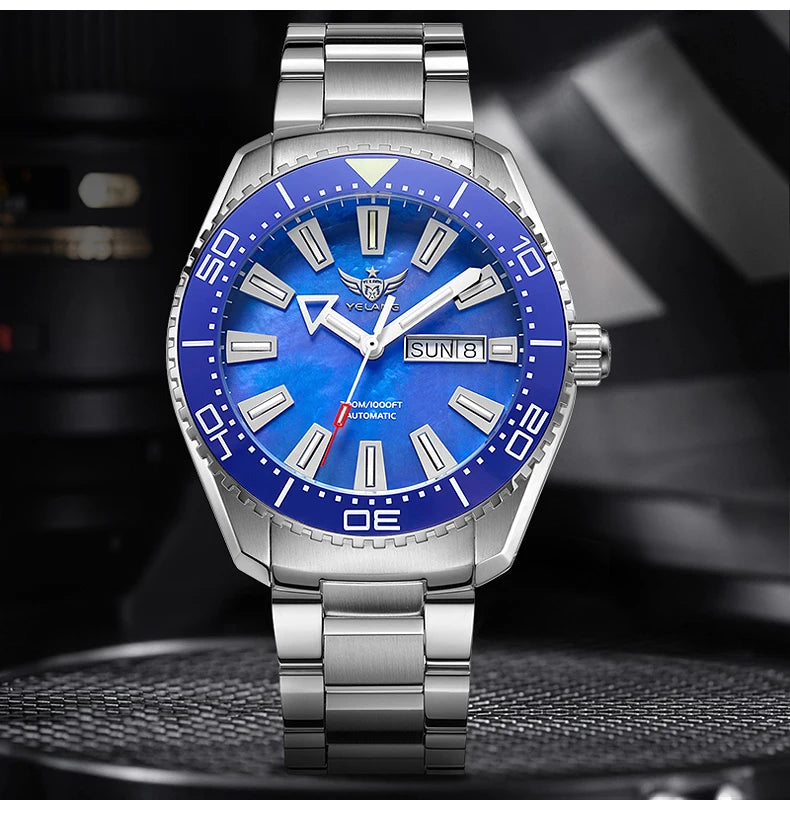 Yelang V5.2 Mechanical Watch 44M Rotatable Ceramic Bezel Sapphire Lens SW220 300m Super Waterproof Men's Diving Watch Reloj