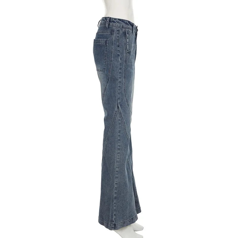 Women's Washed Denim Pants Trend Streetwear Y2K Low-Waist Flare Jeans Woman Casual All-Match Slimming Wide Leg Trousers