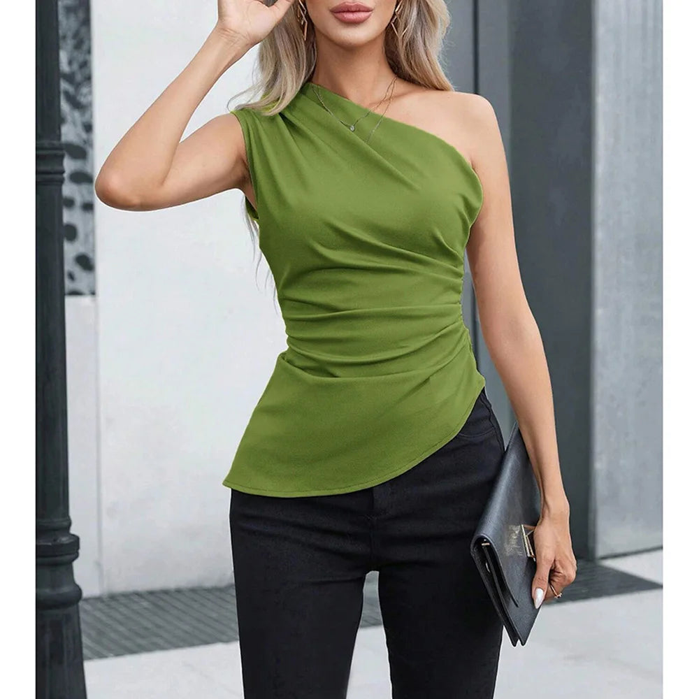 Women's Tanks & Camis One-Shoulder Vest Sleeveless Skinny Fit Solid Sexy Party Wear All-Season Versatile Tops