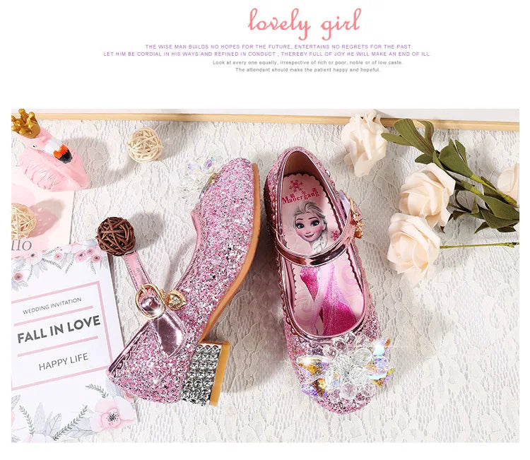 Fashion Elsa Princess Girl Shoes Frozen Cartoon Dress Shoes For Girls Fashion Party Shoes With High Heels Christmas Gifts