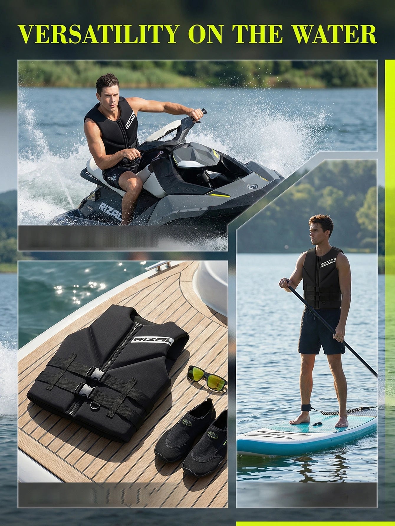Adult Life Jacket Vest – Buoyancy Safety Vest for Kayaking, Surfing, Wakeboarding, Boating & Water Sports