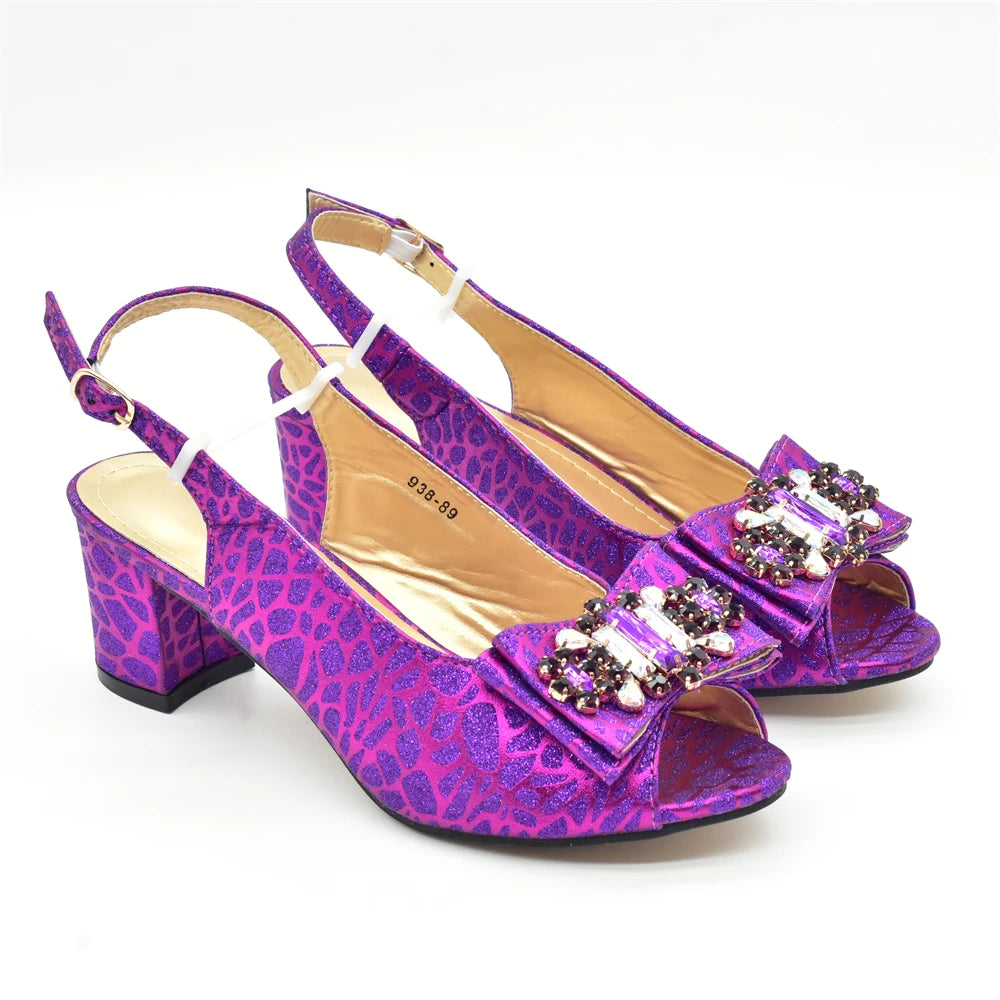 Purple Shoe and Bag Set for Party in Women Italian Shoe and Bag 2024 High Quality Elegant Heeled Shoes for Women African Pumps