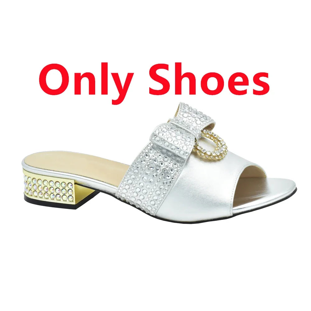 Italian Ladies Shoes and Bags To Match Set Decorated with Rhinestone Sling Backs Low (1cm-3cm) Luxury Shoes Women Designers