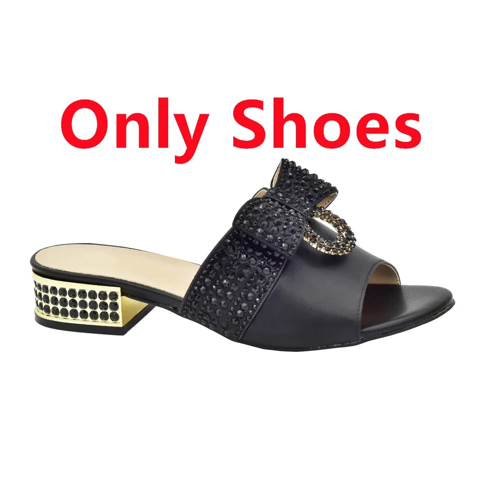 Italian Ladies Shoes and Bags To Match Set Decorated with Rhinestone Sling Backs Low (1cm-3cm) Luxury Shoes Women Designers