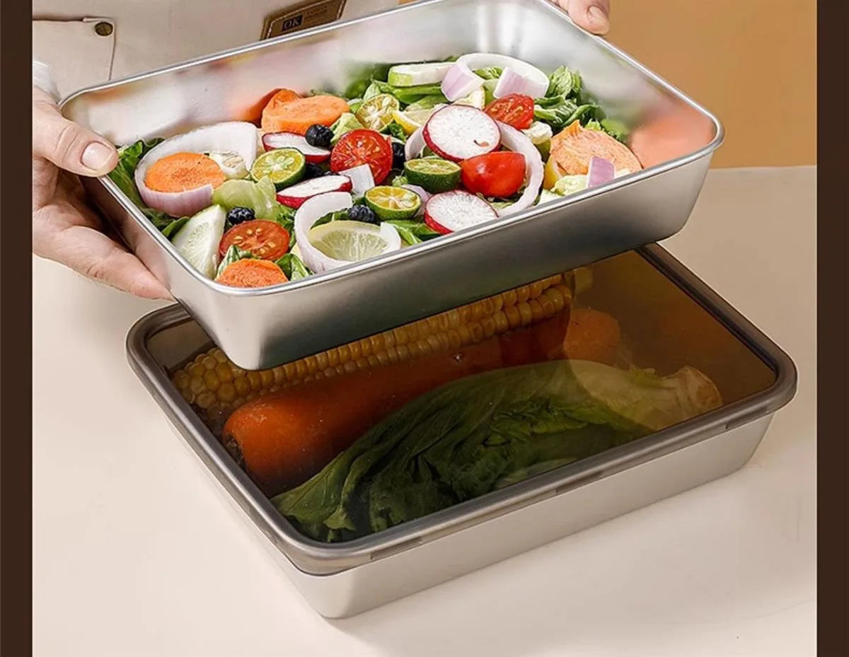 201 Stainless Steel Airtight Dumpling Storage Container with Lid - FoodGrade FreezerSafe Box for Meal Prep & Fridge Organization