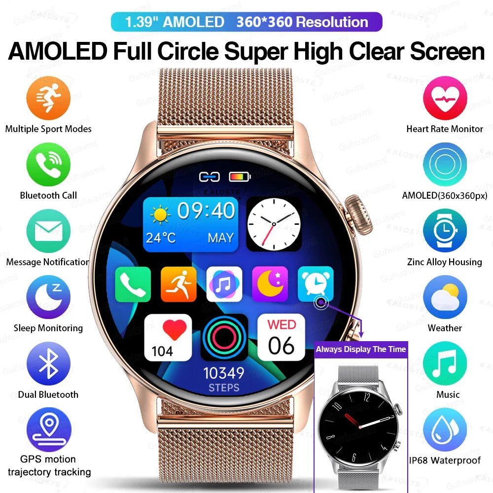 2025 New Smartwatch Women AMOLED HD Screen Always On Display Bluetooth Call IP68 Waterproof GPS Smart Men Watch - Compatible with Android IOS