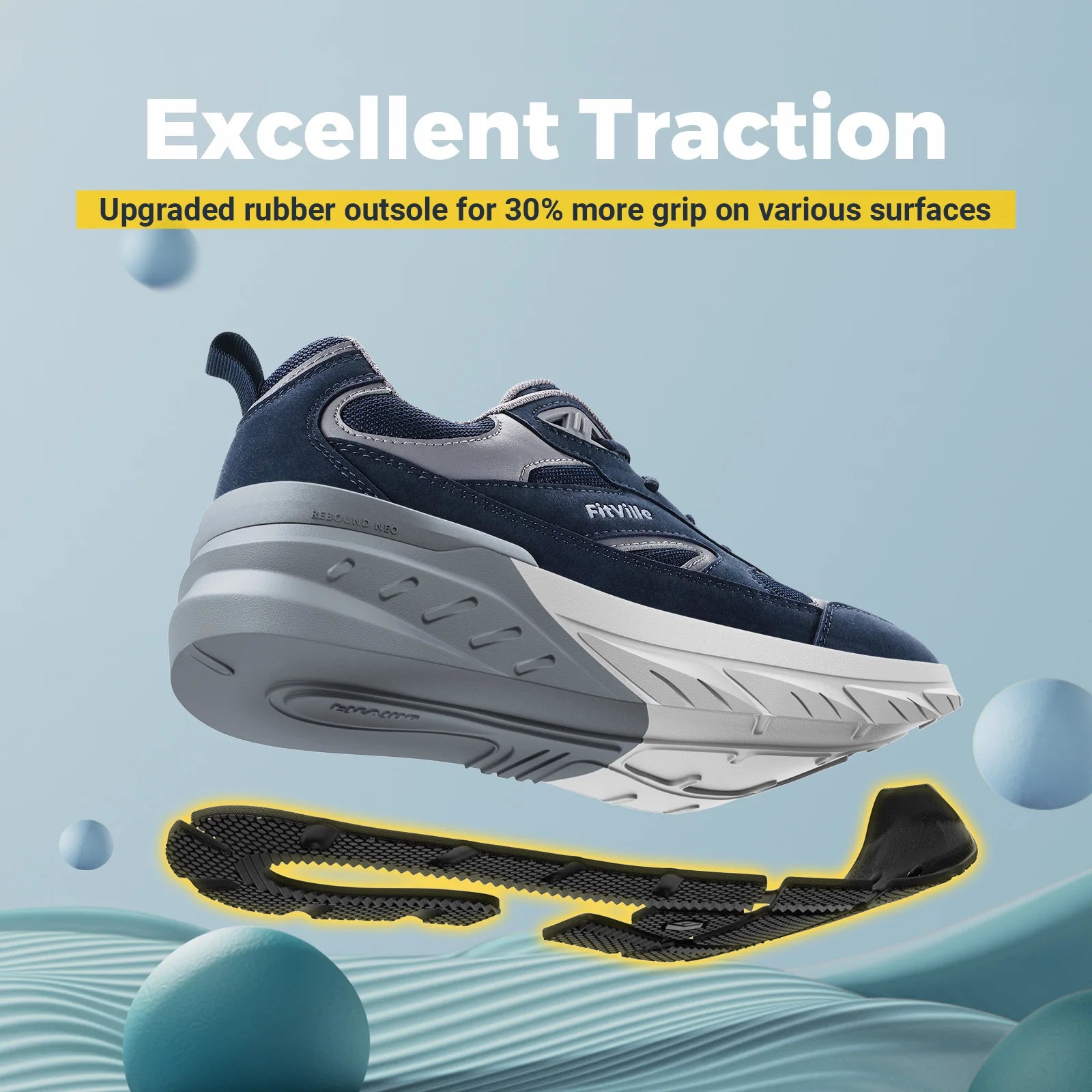 Men's Walking Shoe Wide Width Sneakers with Arch Support For Flat Feet Heel Pain Relief in Plantar Fasciitis