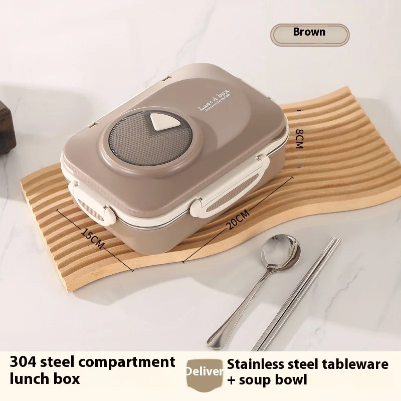 304 Stainless Steel Microwave Safe Partitioned Bento Box - Large Capacity Lunch Container for Students & Office Workers