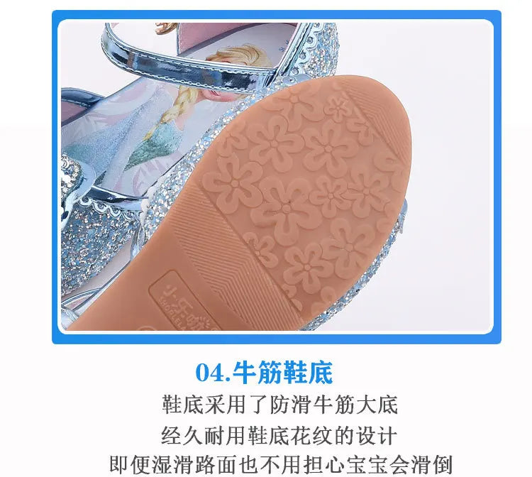 Kid fashion shoes Girls Sandals Frozen 2 Elsa Princess Shoes Little Girls Crystal Shoes Children High Heels Catwalk Show Shoes