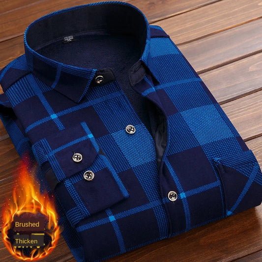 Herbst/Winter Dickes Samthemd für Herren, lässig, langärmelig, warmes Fleecefutter, modisch, weicher Flanell, Übergröße L – 5XL