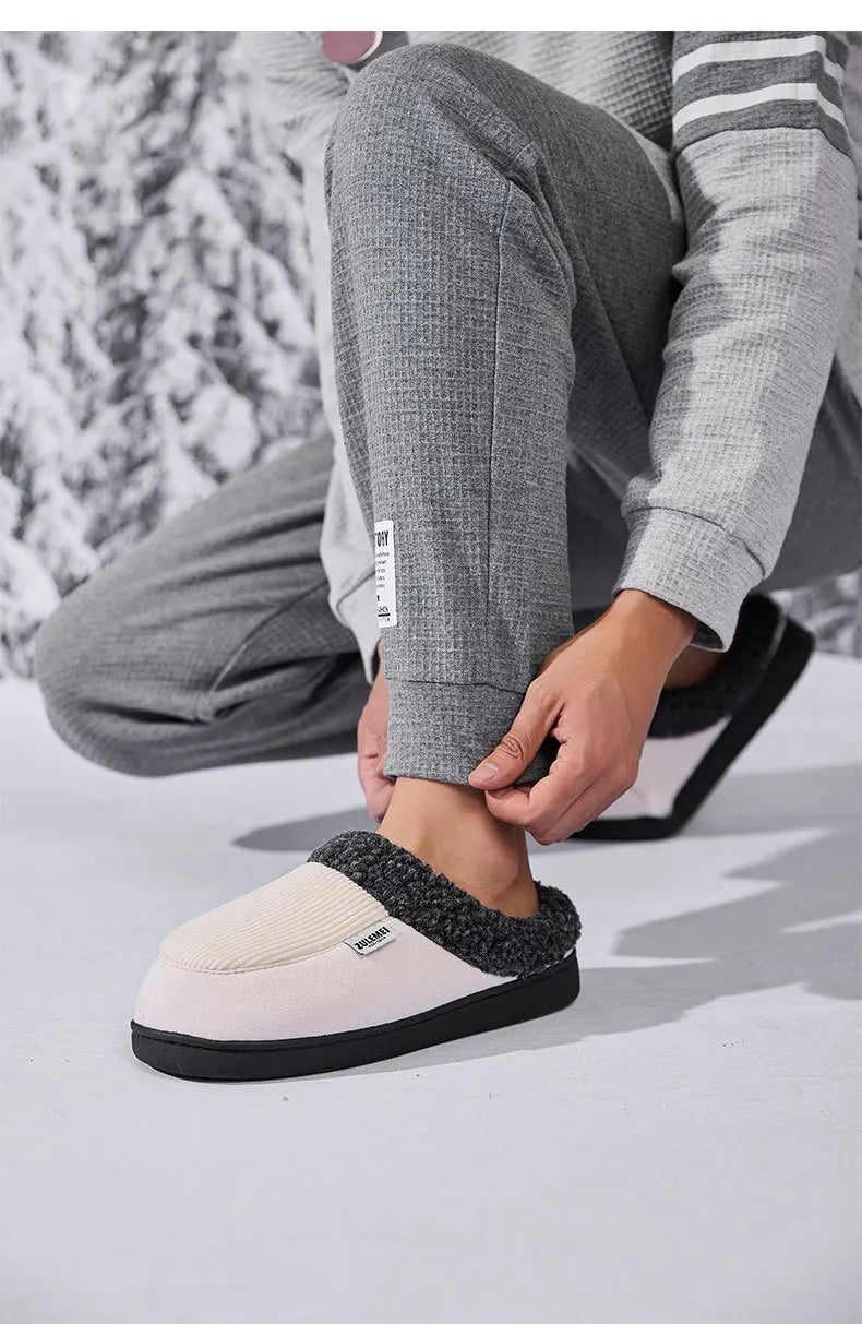Unisex Winter Cotton Warm Shoes Fleece Lined Outdoor and Indoor Fuzzy Slides With Anti-Skid Short Plush House Slippers For Men & Women