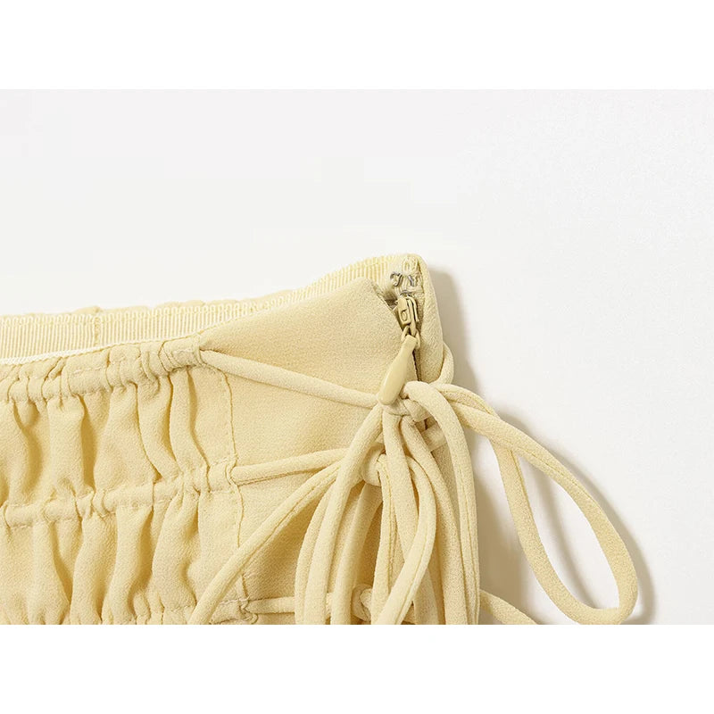 Elegant Yellow Chiffon Midi Skirt High Waist Drawstring Loose Fit Women's Summer Holiday Fashion A-Line Skirts