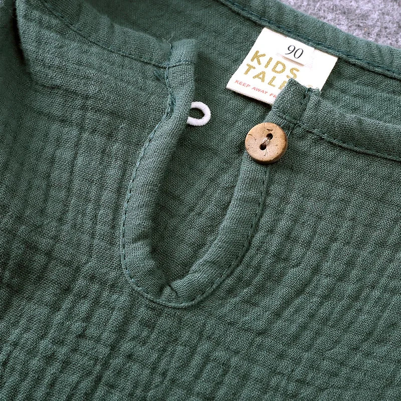 2025 Summer 100% Cotton Baby Boy Girl 2PCS Set Solid Short Sleeve Shirt Casual Toddler Suit 1-7T Unisex