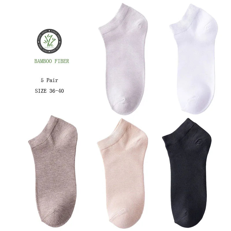 5 Pair Women's Ankle Bamboo Fibre Socks Solid Colour Summer Breathable Casual Short Socks High Quality Woman Boat Socks Set