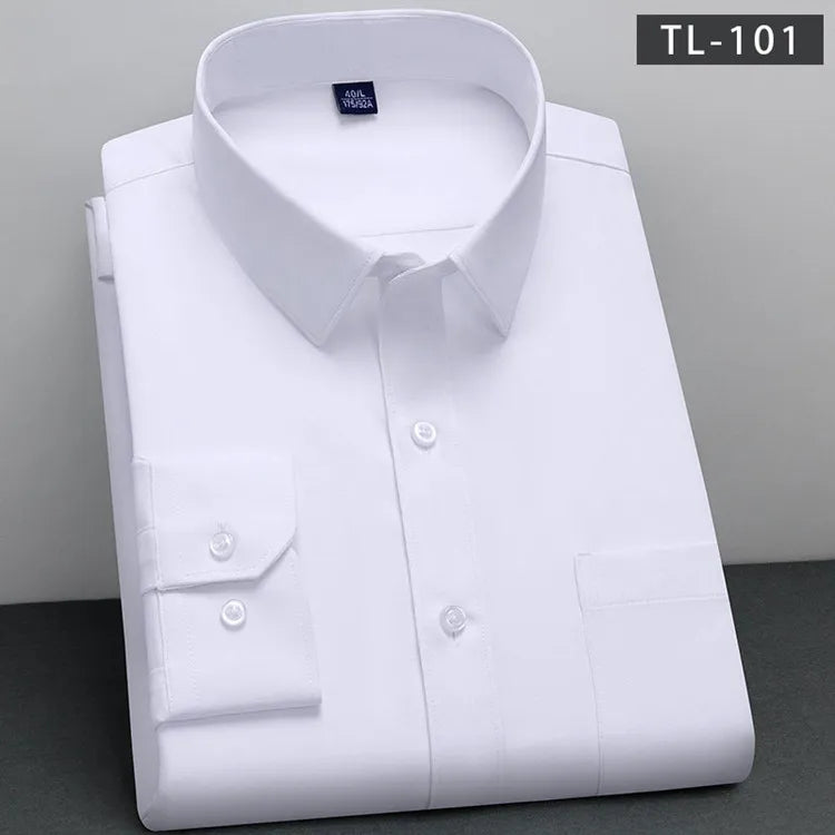 Men's Classic Solid Non-Iron Business Casual Shirt Anti-Wrinkle Soft Wear Long Sleeve Square Collar Tat Fabric Single Breasted