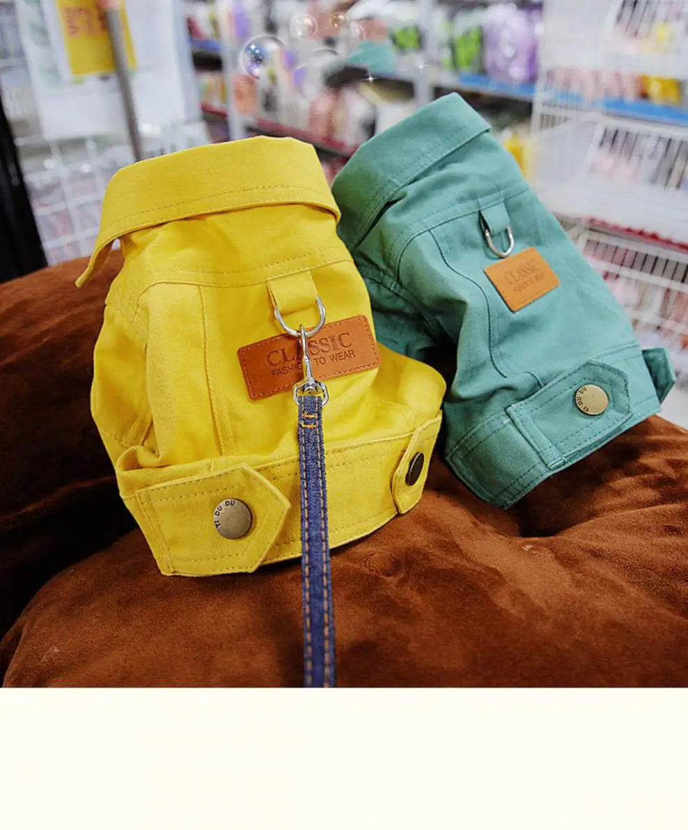 Spring Dog Suit Outfits Denim Coat Clothes with D Leash Ring for Small Medium Dogs Puppies Pet Color Jean small Dog Costume