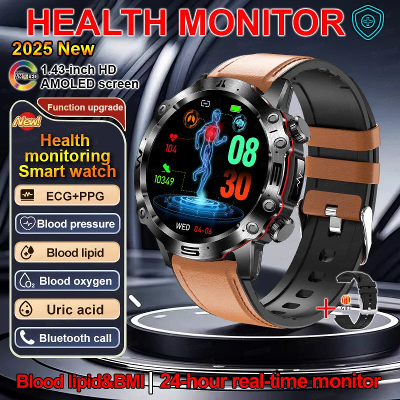 2025 Nieuwe Smart Watch Monitoring Bloeddruk Urinezuur ECG + PPG Fitness Tracker Klok Bluetooth Call Health Smartwatch Voor Mannen
