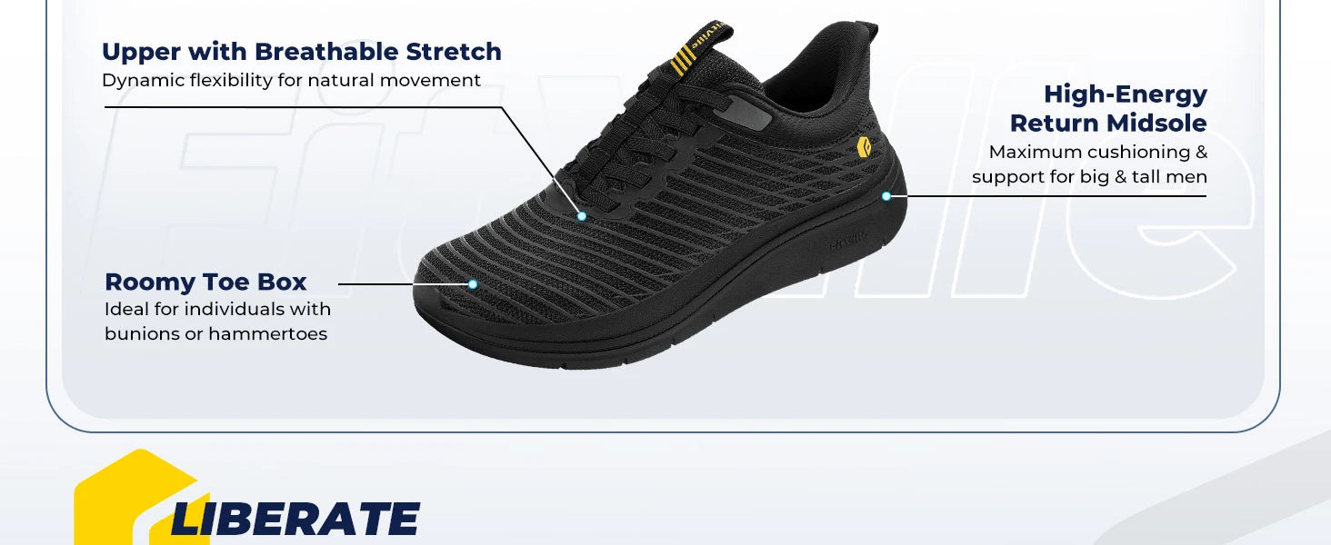 Men’s Wide Fit Walking Shoes – Breathable Lightweight Sneakers with Arch Support & Shock Absorption for Flat Feet