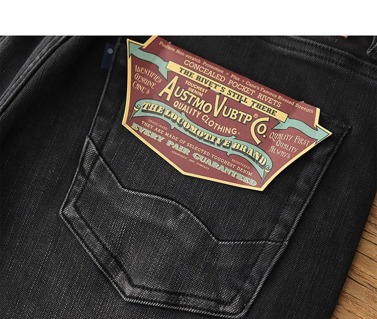 5028# 2024 Lente en herfst Nieuwe Amerikaanse retro elastische zwarte denim jeans Heren eenvoudige gewassen slanke rechte jeugd casual broek