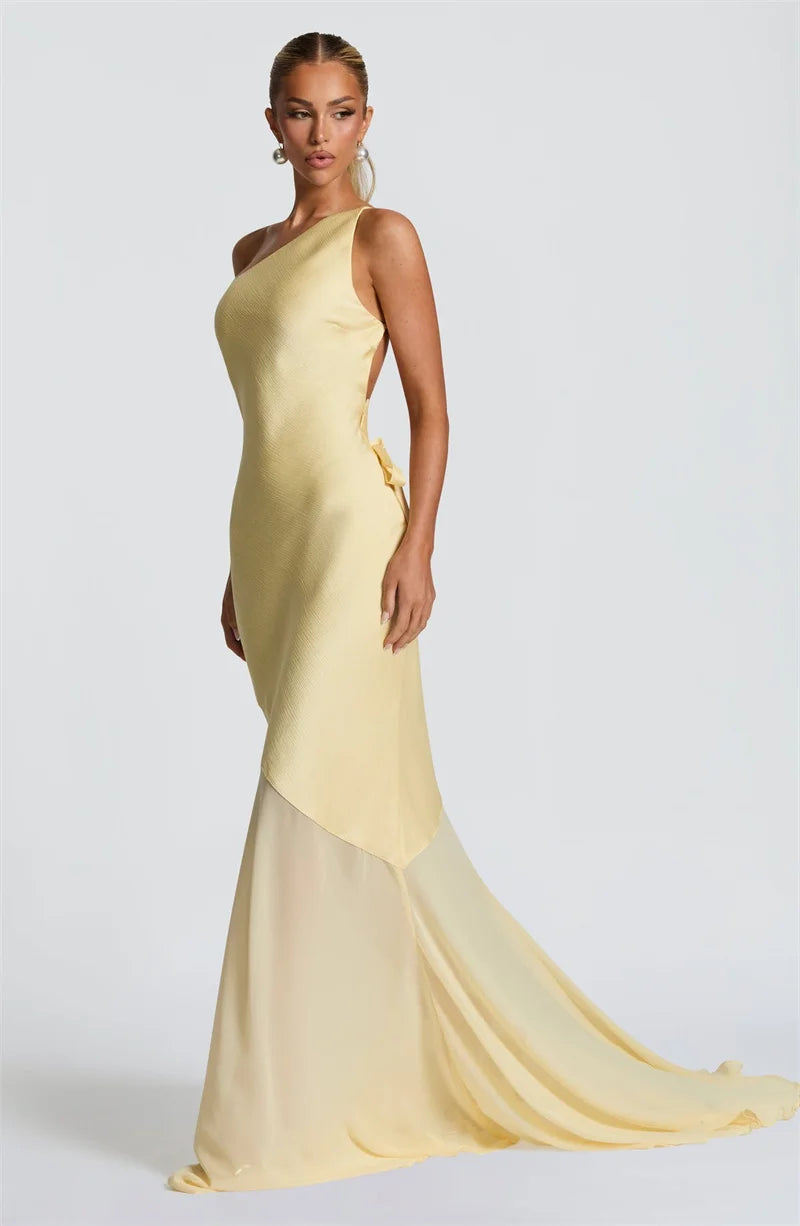 One Shoulder Backless Sleeveless Maxi Dress Women's Sexy Gown Fashion Patchwork Bodycon Club Party Long Dress Elegant Floor-Length