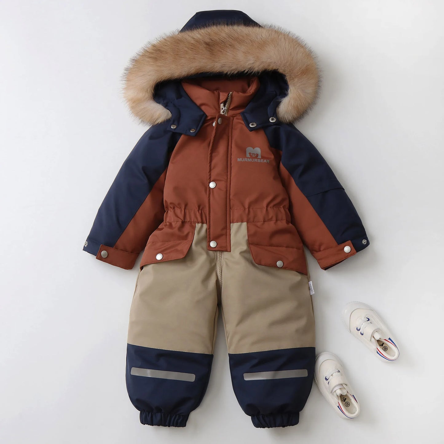 Winter Children's Clothes Snowsuit Boys Fur Lining Overalls Thicken Kids Snowsuit Hooded Ski Suit Girls Warm Jumpsuit 4-6Y Unisex