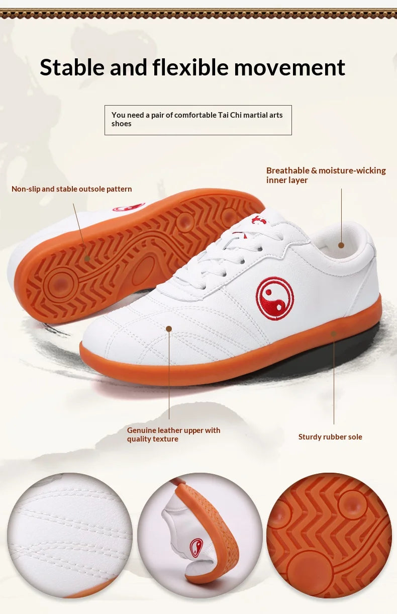 Women’s Genuine Leather Tai Chi Shoes – Breathable Cowhide Sole Martial Arts Training Shoes for Tai Chi, Qigong & Kung Fu