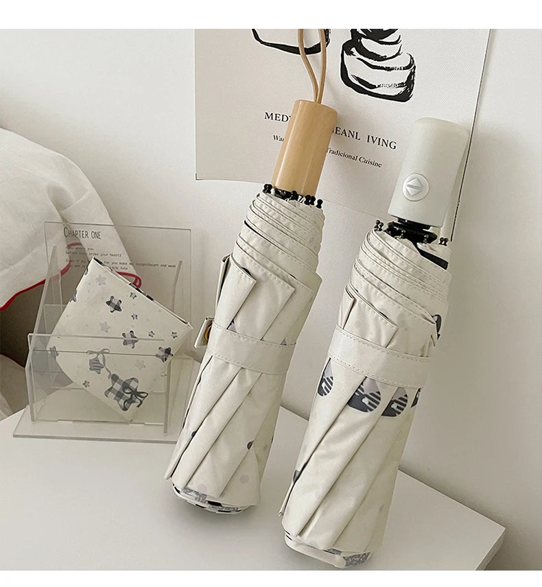 Automatic Fold Umbrella | All-Weather UV Sunshade | Ins Style Black Glue Design