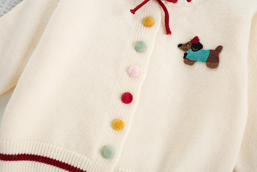 New Autumn Kids Sweater Set Cute Colourful Buttons Girls Knitted Shirt + Checked Skirt Children Sweet Thin Outfit 9M-5T Girls