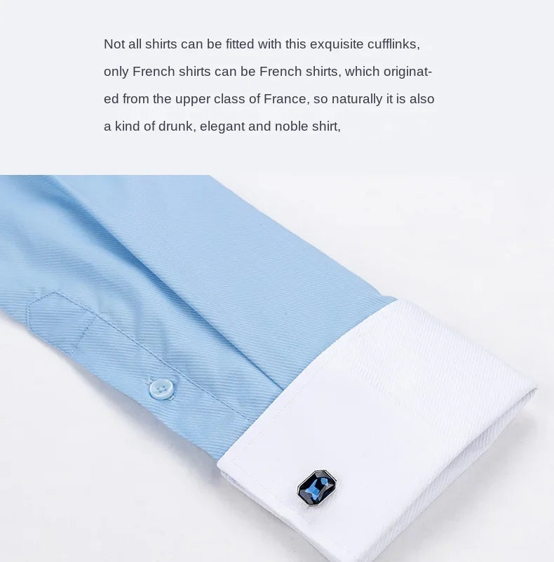 2024 Niche Chic Dubbelgevouwen Mouw Windsor Kraag Zakelijk Overhemd met Lange Mouwen Heren Hoogwaardige Jurk willekeurige Franse Manchetknopen