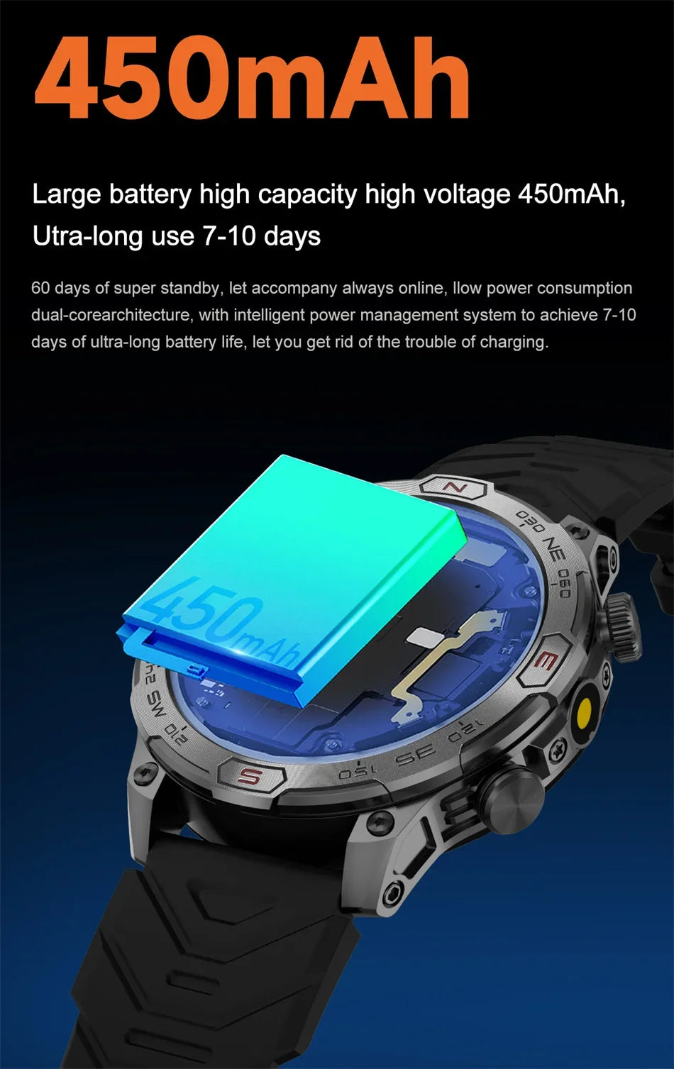 Outdoor Military Smart Watch Men Compass GPS Track Bluetooth Call IP68 Waterproof AMOLED Screen Smartwatch Compatible with Android IOS