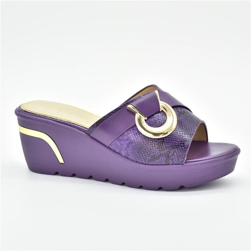 African Party Shoes Decorated with Metal Wedding Shoes for Women Bride Wedges Shoes for Women Luxury Shoes