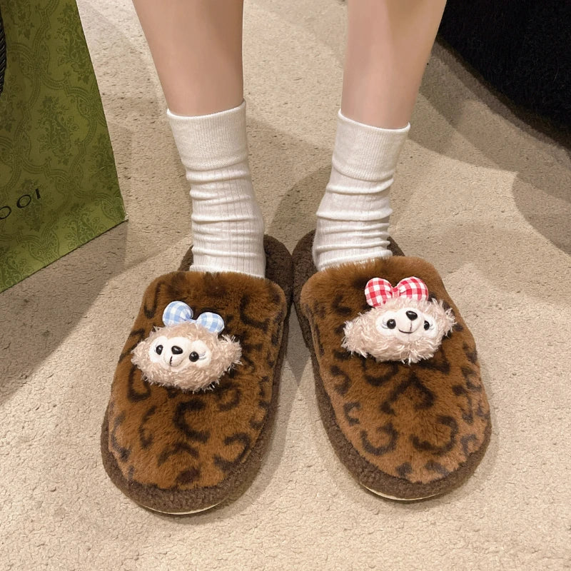 Kids' Slippers House Shoes Cartoon Little Red Mouse Open Toe Winter Shoes Warm Anti-Slip Shoes For Girls Size 36-41