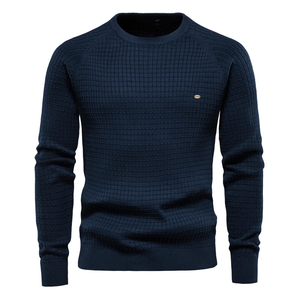 Men's 100% Cotton Sweaters Solid Colour O-neck High Quality Mesh Pullovers Male Winter Autumn Basic Sweaters