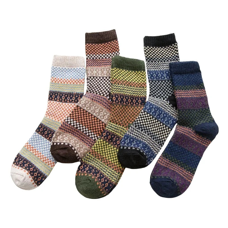 5 Pair Winter New Thick Warmth Harajuku Retro Fashion Casual Wool High Quality Cotton Socks For Men