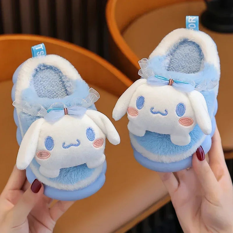 Unisex Teen Kid's Winter Warm Cute Cartoon Indoor Mule Soft Non-Slip Fluffy Children's Slippers Home Cotton Shoes For Boys & Girls Size 24-41