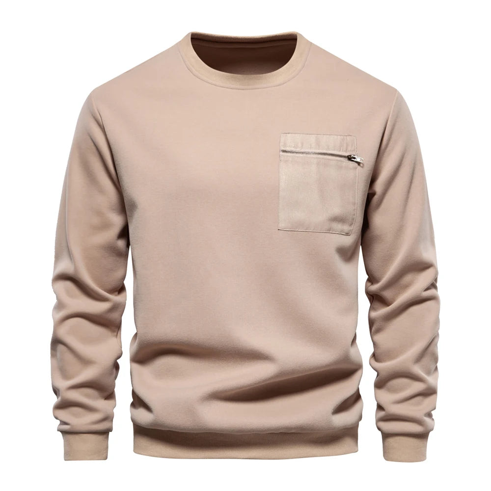 Men's Zipper Pocket Cotton Blend Sweatshirt For Casual Sport Pullover Men's Sweatshirts