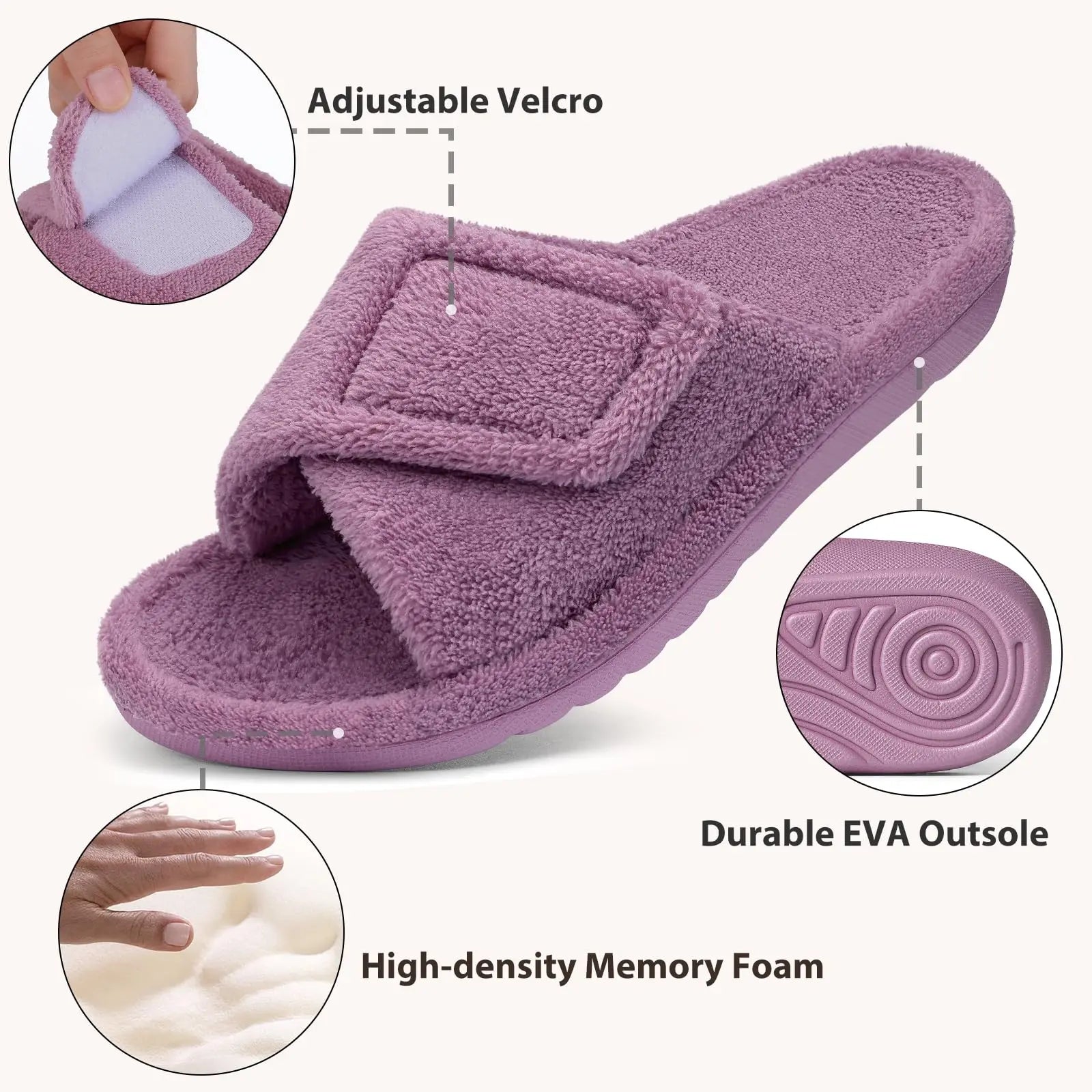 Women's Fuzzy House Slippers Orthopaedic Plush Slide With Arch Support and Open Toe Non-Slip Furry Bedroom Slide Suitable As House Shoes