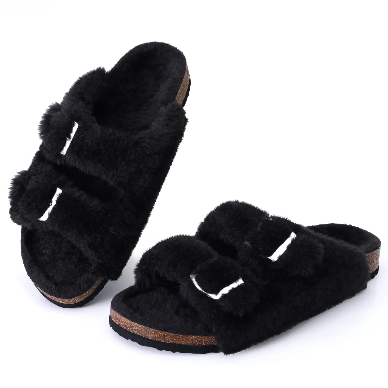 Women's Winter Warm Leisure Slippers Non-Slip Outdoor Slides Cork Insole Cosy Slip-On With Arch Support Suitable As Ladies' Sandals